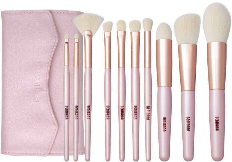 BENIBANA Makeup Brush / Makeup Brush / Makeup Brush Set of 10 Soft Eye Shadow / Eye Makeup / Cheek / For Base, etc. Luxury Fiber Hair Brush Cute Carrying / Storage Pouch / Case Included